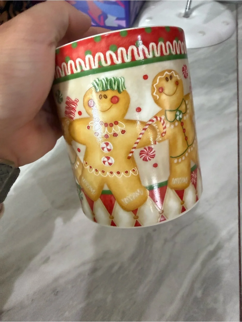 Holiday Harlequin brand - Festive Gingerbread Holiday Mug - Red & Cream